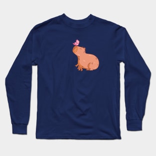 Capybara with a pink bird, a parody of AI art Long Sleeve T-Shirt